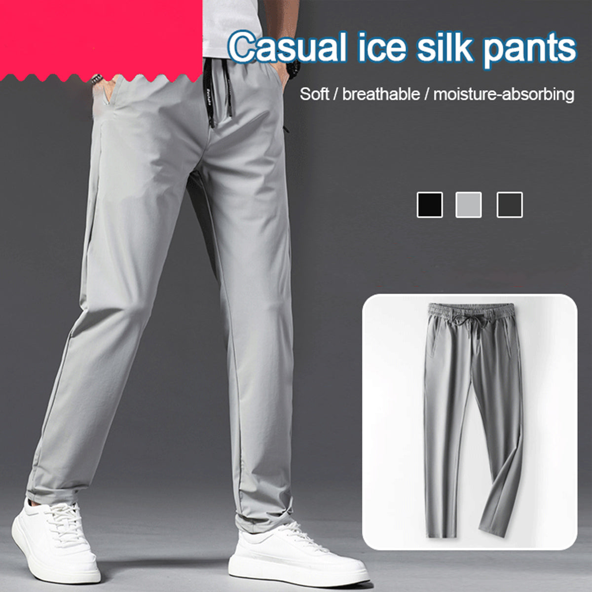 💥🔥🧊😍【M-5XL】Letní tenké kalhoty z ledového hedvábí pro volný čas pro muže