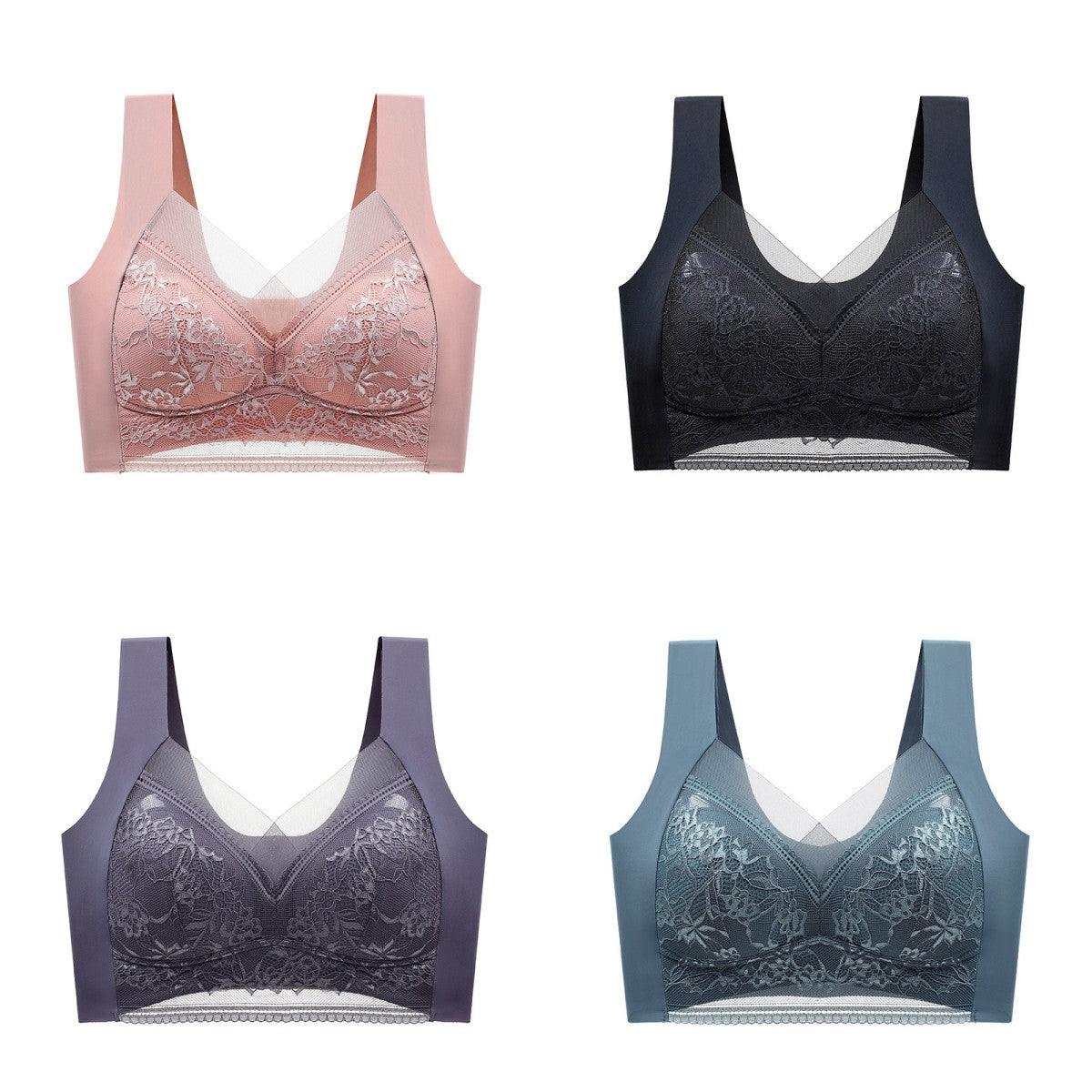 🔥【4  bucati】👙【40-110 KG】 Sutien confortabil, fără cusături, din dantelă-3999161