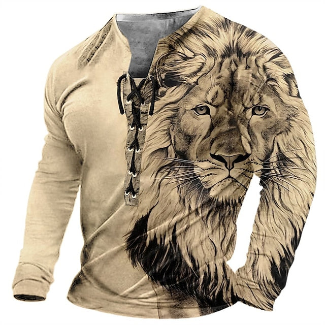 🦁🦁Męski, swobodny T-shirt z długim rękawem i nadrukiem 3D【Darmowa wysyłka, płatność przy odbiorze】