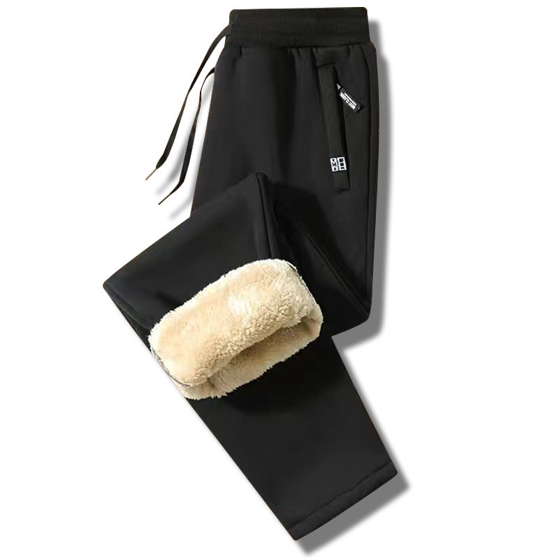 👖【M-5XL】Moda zimowa męska zagęszczone ciepłe sportowe spodnie na co dzień z wełny jagnięcej-4224381