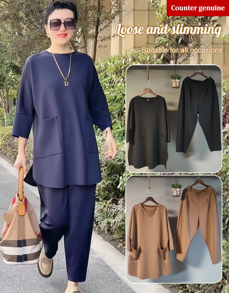 🍁🍂【M-3XL】 2025 noi de primăvară și vară culoare uni topuri casual din două piese + pantaloni-3970878