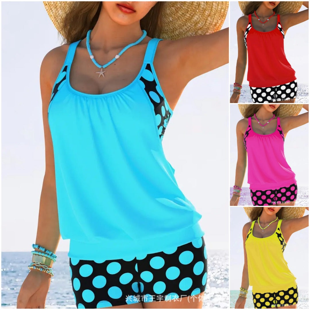 🏖️【S-4XL】【✨Cumpără unul, primești unul gratuit】Set de costum de baie sexy pentru femei, cu bretele, buline, mărime mare, 2025-4033459