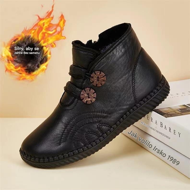 💥【35-40】Dámská kožená, bavlněná, protiskluzová, ručně vyráběná obuv na podzim a zimu-4162941