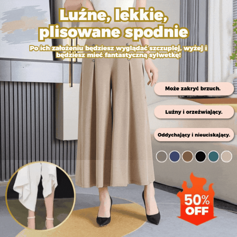 💖【M-5XL】Modna, drapowana spódnica damska z szerokimi nogawkami i wysokim stanem-4249264