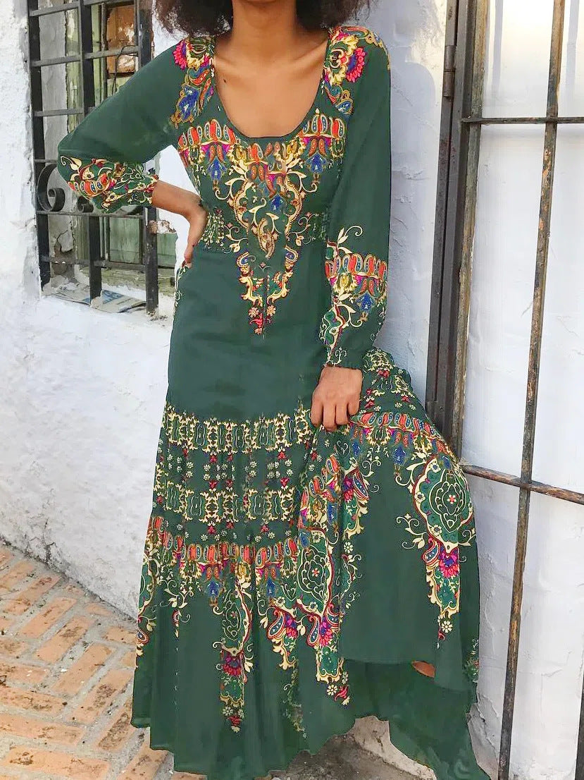 🔥🎉【S-3XL】2026 Zima Nowa Moda Damska Sukienka W Stylu Etnicznym Z Nadrukiem-4205385