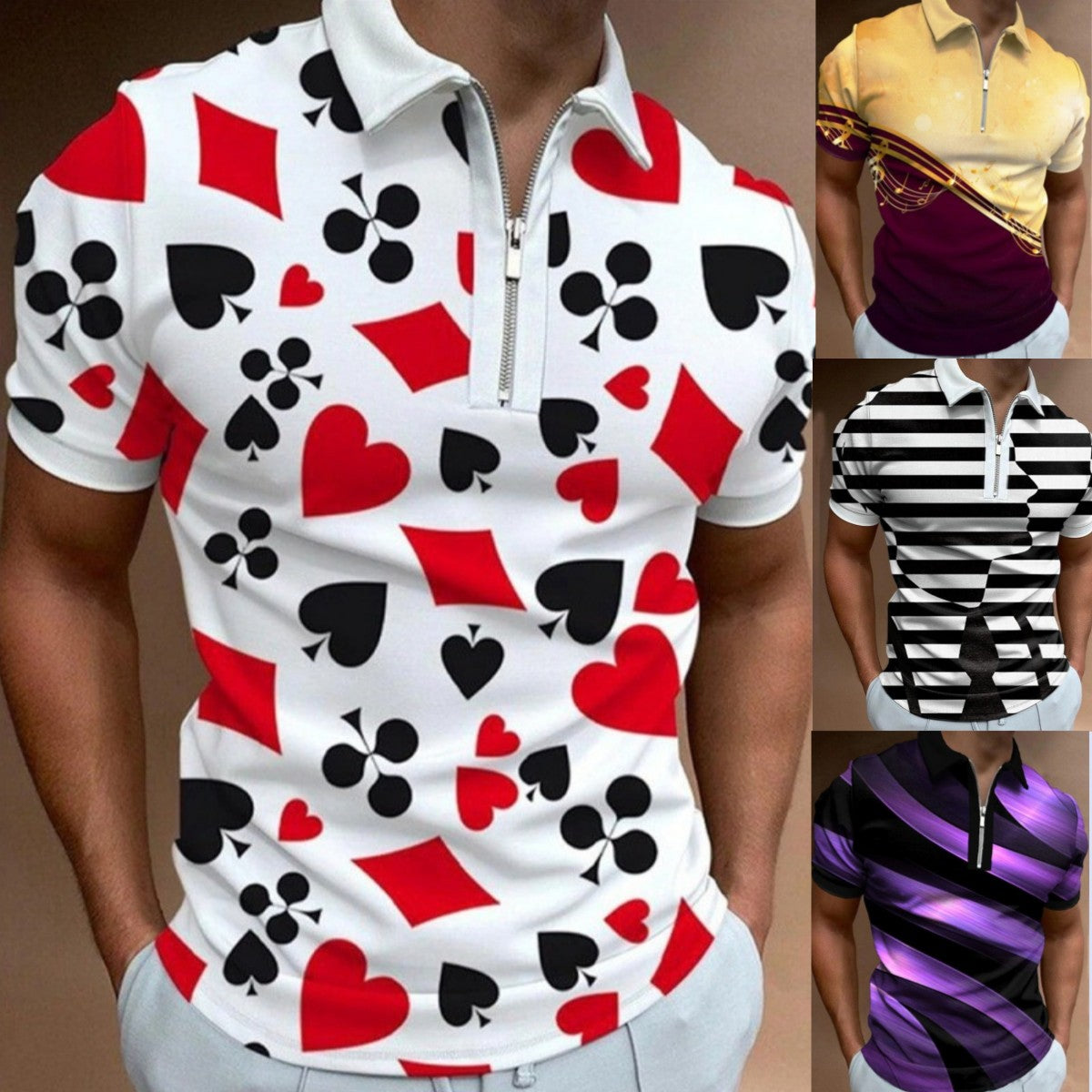 👕【S-6XL】2024 noul tricou polo pentru bărbați, cu fermoar, cu imprimeu