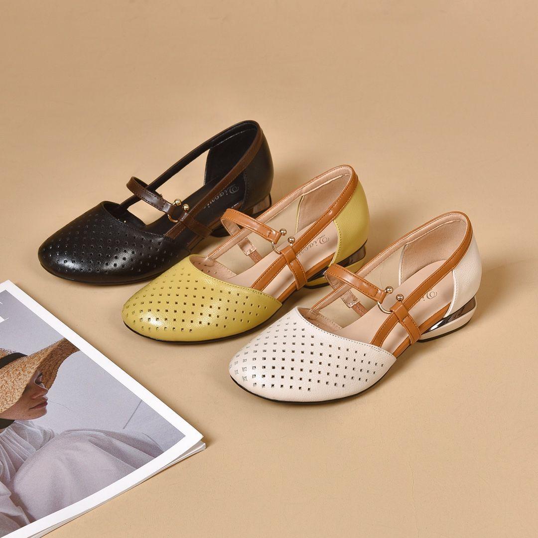 🌴【35-42】Primăvara 2025, Sandale de damă, elegante, din piele naturală, cu toc mic, talpă moale-3936078