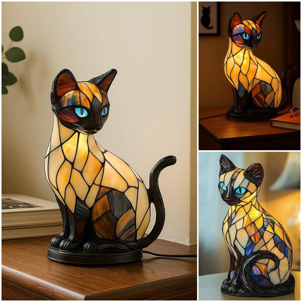 🐱Lampa stołowa w kształcie kota, retro lampka nocna wykonana z kolorowej żywicy, z motywem kota-4215498