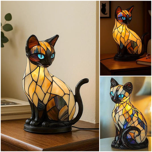 🐱Lampa stołowa w kształcie kota, retro lampka nocna wykonana z kolorowej żywicy, z motywem kota-4215498