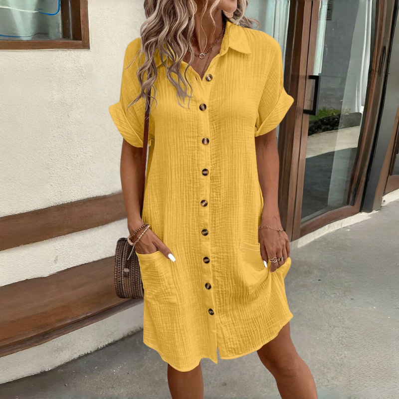 🎁Cumpara 1 obtine 1 gratuit😍Rochie cu mânecă scurtă din bumbac și lenjerie de bumbac, lejeră și respirabilă-4019127