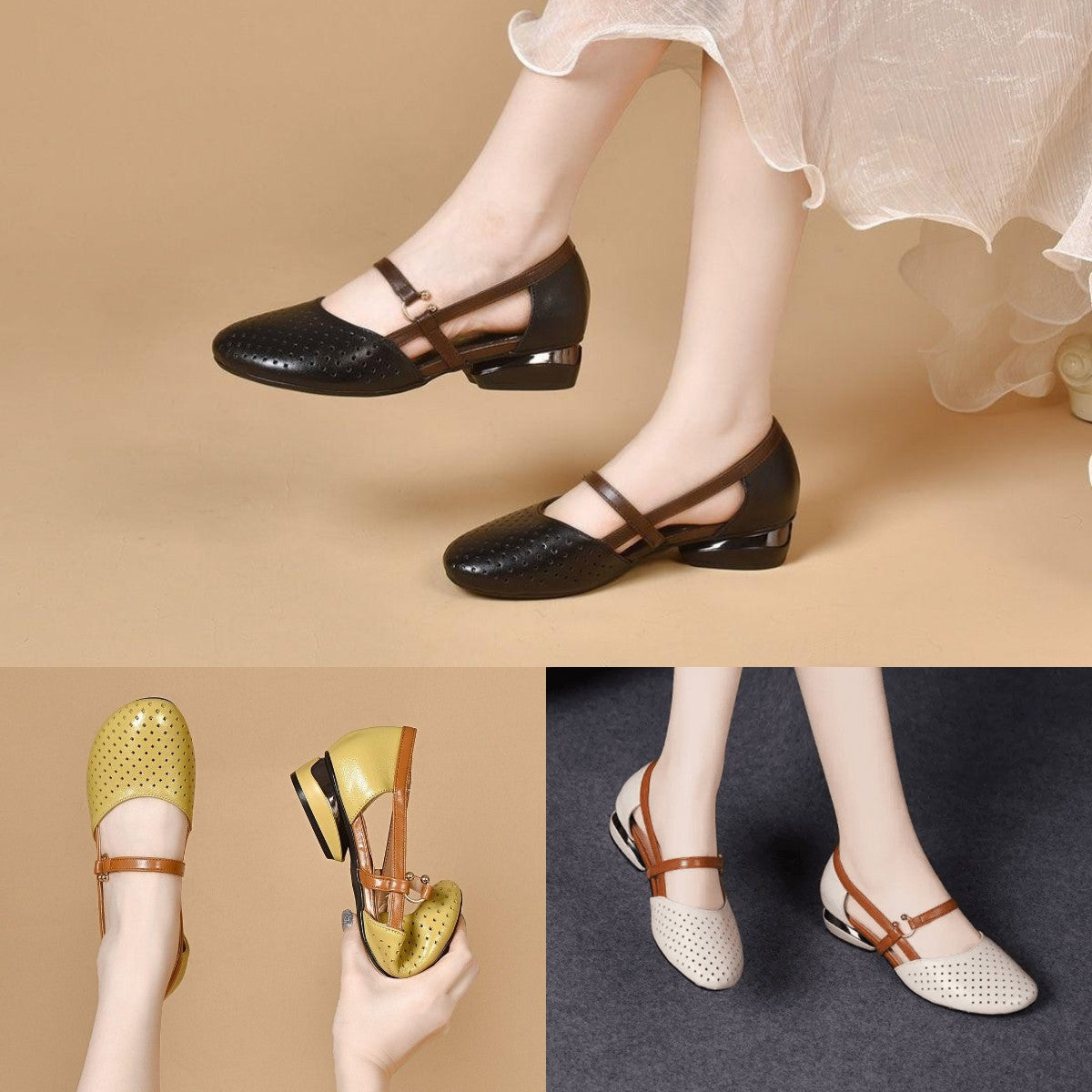 🌴【35-42】Primăvara 2025, Sandale de damă, elegante, din piele naturală, cu toc mic, talpă moale-3936078