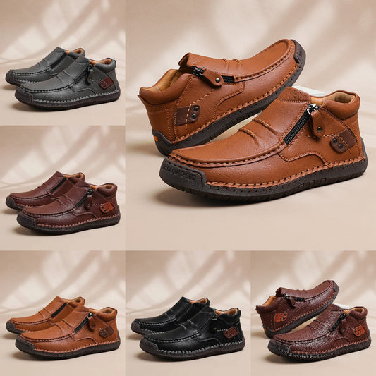 🔥【38-48】👞Botas de conducción antideslizantes hechas a mano de cuero premium para hombre: punta ancha, soporte de arco