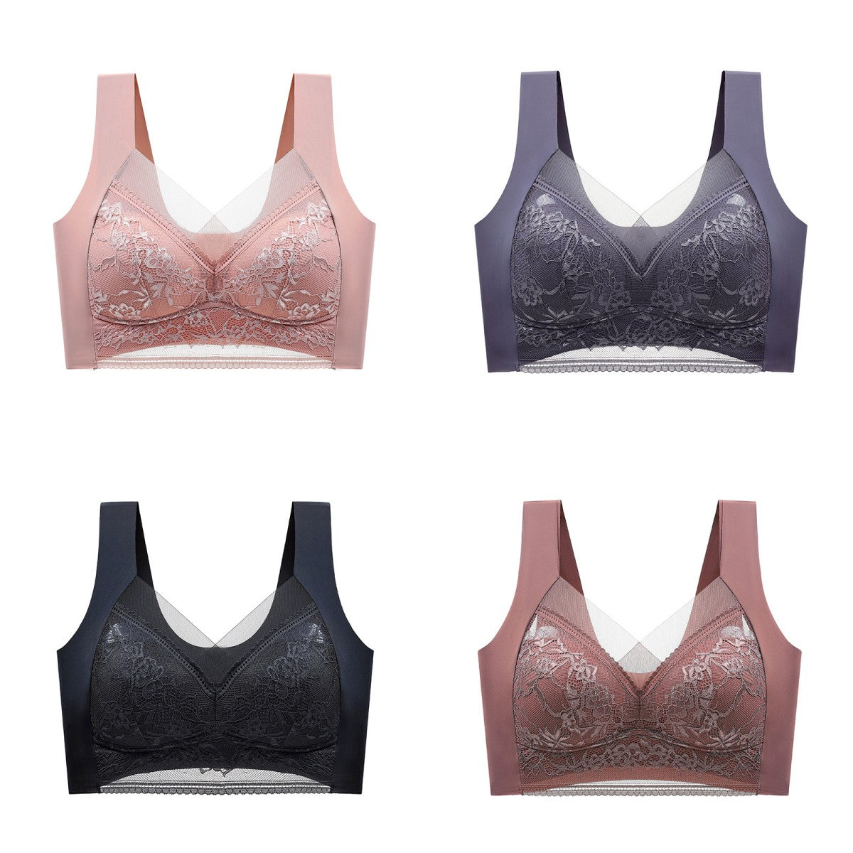 🔥【4  bucati】👙【40-110 KG】 Sutien confortabil, fără cusături, din dantelă-3999161