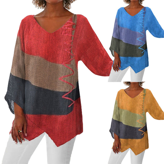 🍁[Cumpărați 1 obțineți 1]【Reducere de toamnă 🍂】【S~4XL】Bluză lejeră din in pentru femei, cu decolteu în V și mâneci lungi – Nouă colecție 2025 ✨-4052850