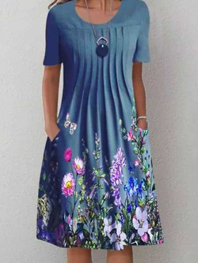 😍🦋【40-100KG】2026 Wiosna i Lato Nowa Moda Damska Sukienka Z Okrągłym Dekoltem Nadrukowana