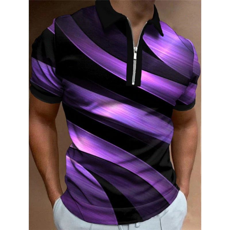 👕【S-6XL】2024 noul tricou polo pentru bărbați, cu fermoar, cu imprimeu