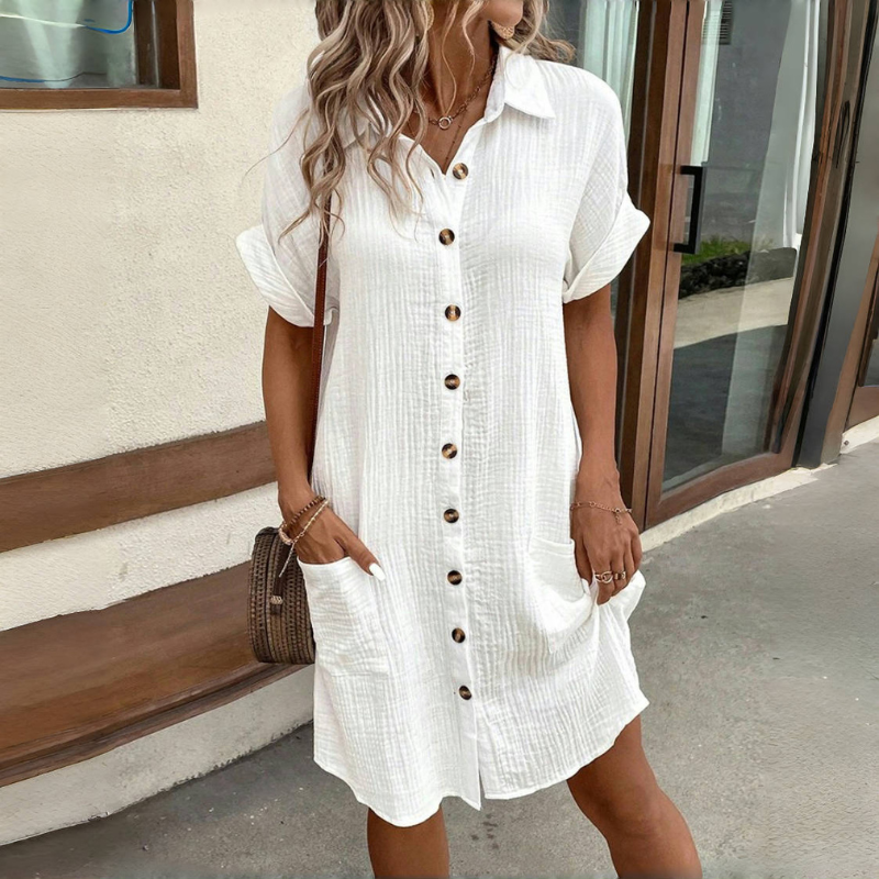✨👚 2026 bawełniano-lniana sukienka z krótkim rękawem, lekka i przewiewna-4234854