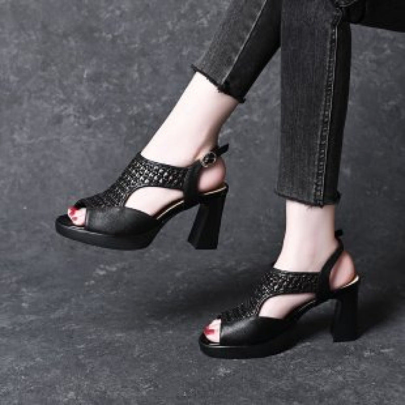 🔥【Cumpără 1, primești 1 gratuit】🔥【35-40】👡Sandale de vară noi 2025, cu toc plat, cu vârful deschis, cu talpă groasă și toc plat, cu gura de pește (înălțimea tocului 5/7 cm)-4023073