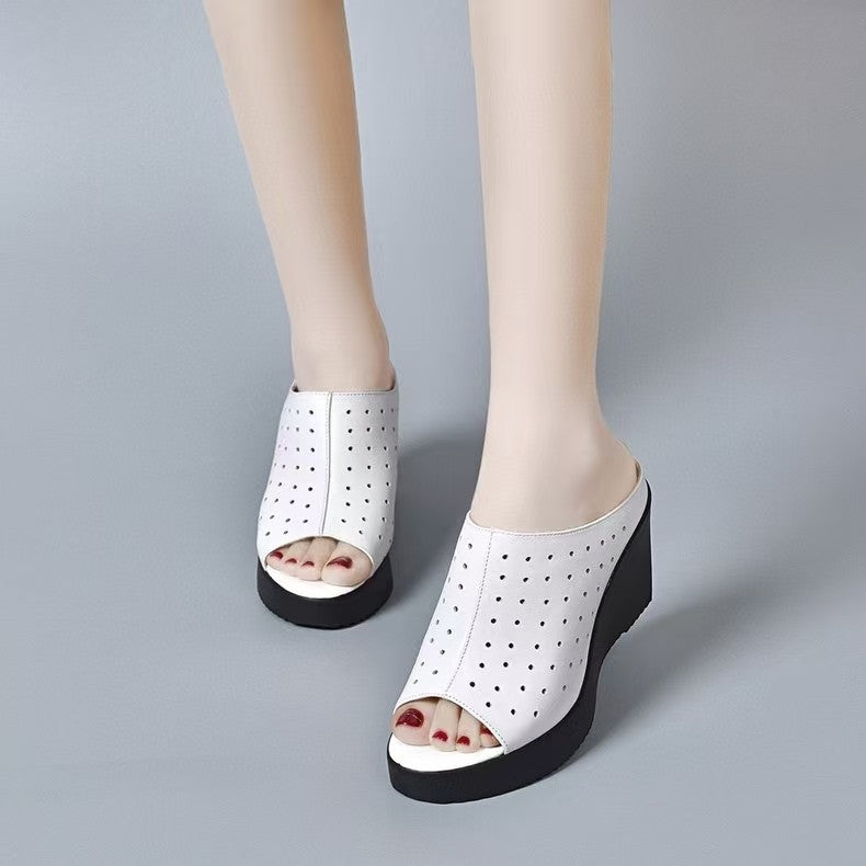 【Cumpărați 1 obțineți 1 gratuit】【35-40】Sandale cu gură de pește și talpă groasă din plasă, stil nou de vară 2025 (înălțimea tocului 8 cm)-4038278