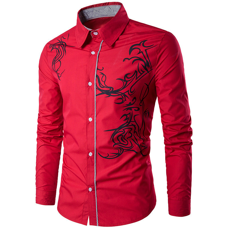 🔥🔥【M-3XL】Nowa koszula męska Slim Fit z nadrukiem smoka 2026-4251229