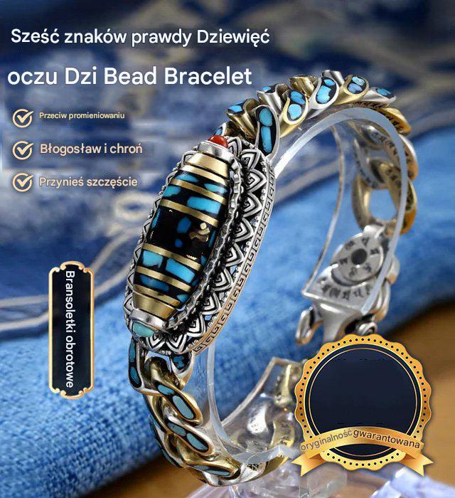 Bransoletka ze srebra próby 925, retro, sześciocyfrowa, turkusowa, z mantrą, z koralików transferowych-4195605