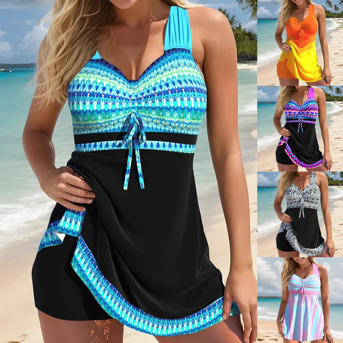 【Nowa popularna odzież damska】🏖️【S-5XL】 Damski zestaw kostiumów kąpielowych z nadrukiem, szybkoschnący dwuczęściowy kostium kąpielowy-4207101