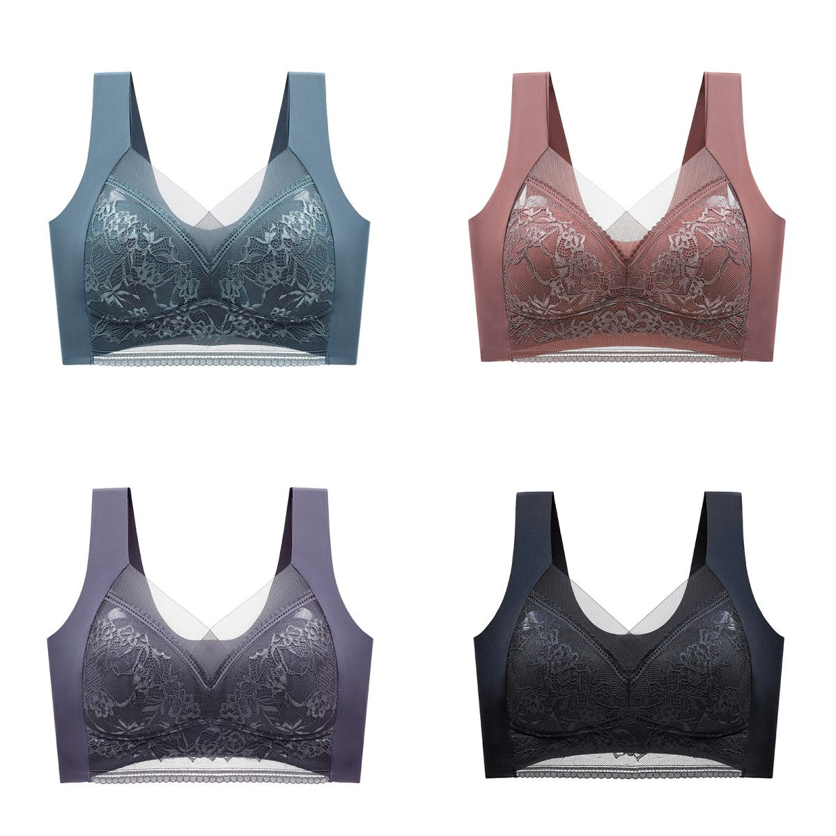 🔥【4  bucati】👙【40-110 KG】 Sutien confortabil, fără cusături, din dantelă-3999161