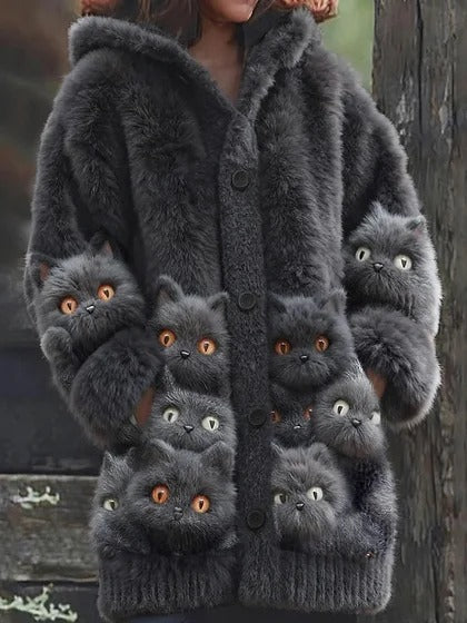 【S-5XL】Plyšový roztomilý s kapucí s fleecovou podšívkou, tlustý kabát-4185623