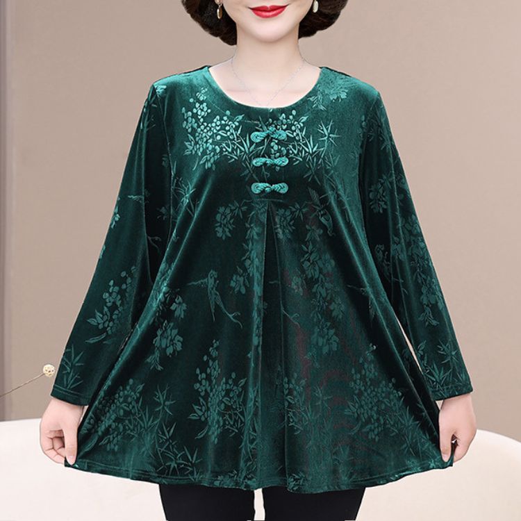 🌸[XL-7XL]2024 Toamnă și iarnă Vintage elegant imprimat imprimat Velvet Top