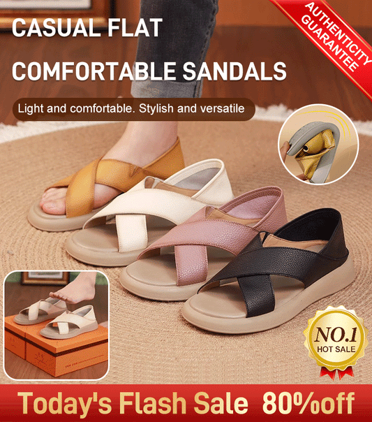 💕【Cumpără 1 primești 1 gratis】【35-42】Sandale plate romane din piele naturala casual si confortabile-4023053