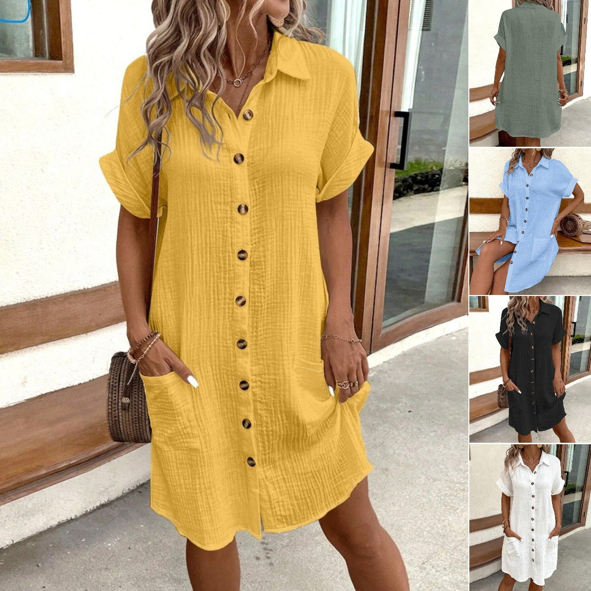 🎁Cumpara 1 obtine 1 gratuit😍Rochie cu mânecă scurtă din bumbac și lenjerie de bumbac, lejeră și respirabilă-4019127