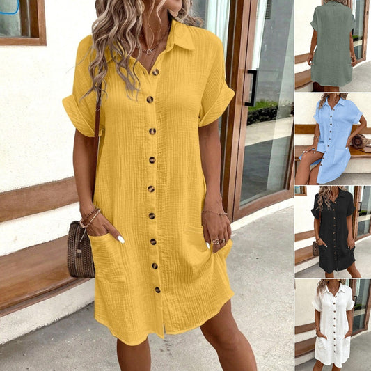 🎁Cumpara 1 obtine 1 gratuit😍Rochie cu mânecă scurtă din bumbac și lenjerie de bumbac, lejeră și respirabilă-4019127