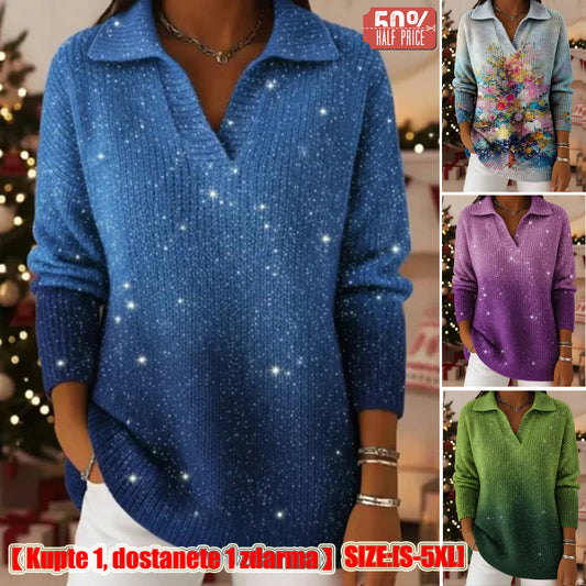 🔥【S-5XL】Marzący sweter z dzianiny z gradientowym wzorem gwiaździstego nieba-4183635