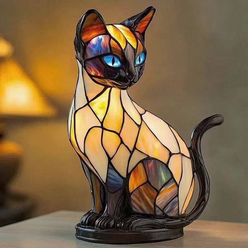 🐱Stolna lampa u obliku mačke, retro noćna lampa izrađena od šarene smole, s mačjom tematikom-4218825