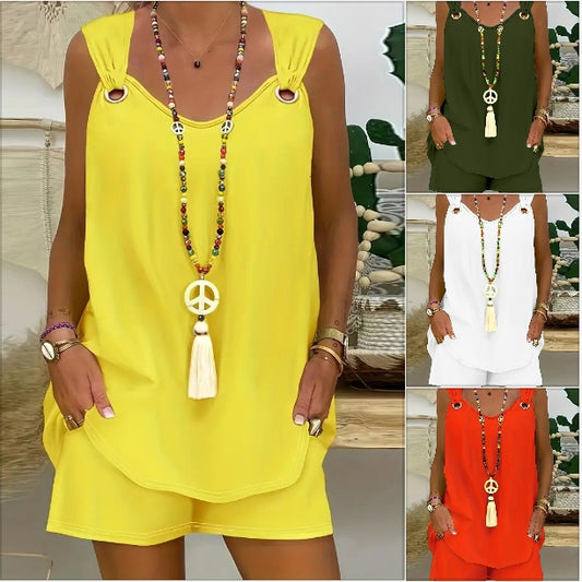 🔥Cumpără 1, primești 1 gratuit🔥✨【Topuri + Pantaloni】2025 Costum nou de damă cu mânecă scurtă și lejeră-4035784