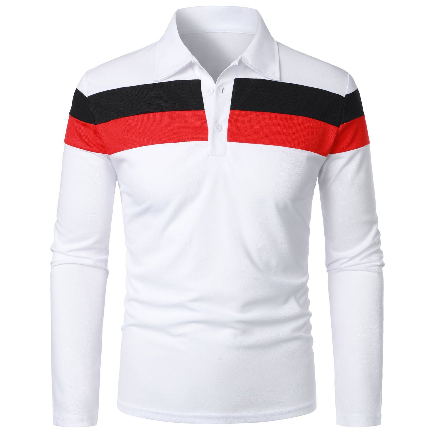 👔👕【50% zniżki 🔥】【S–5XL】Letnia męska koszulka polo z długim rękawem i kontrastowymi paskami na klatce piersiowej-4251171