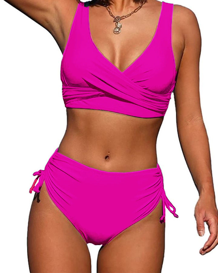 🏖️👙【Nowy produkt z rabatem】🌴【S-3XL】Nowy damski, prosty, jednolity kolor, szybkoschnący, wygodny, oddychający kostium kąpielowy bikini na lato 2025.-3999084
