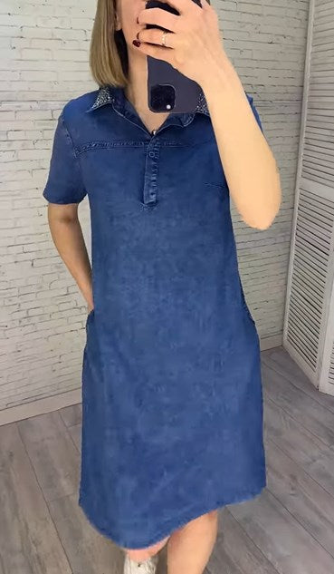 【S-5XL】Rochie din denim de înaltă calitate, ușoară și respirabilă la modă.