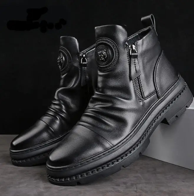 🔥【39-44】 Noi cizme britanice de piele, cu talpă groasă, înalte pentru bărbați