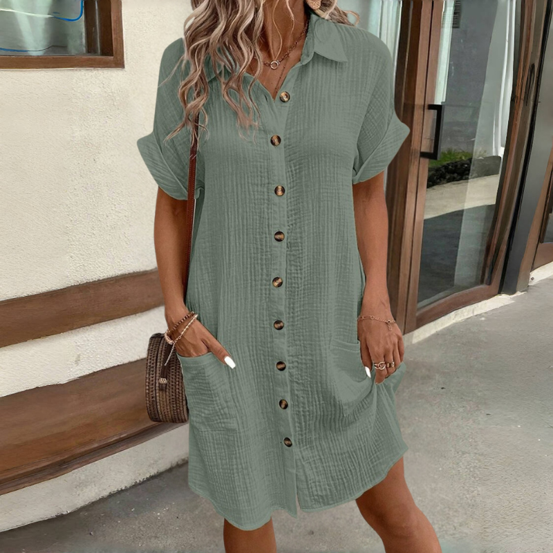 🎁Cumpara 1 obtine 1 gratuit😍Rochie cu mânecă scurtă din bumbac și lenjerie de bumbac, lejeră și respirabilă-4019127