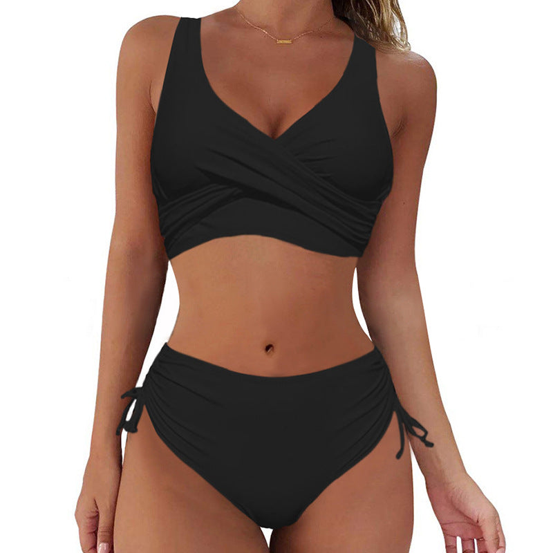 🏖️👙【Nowy produkt z rabatem】🌴【S-3XL】Nowy damski, prosty, jednolity kolor, szybkoschnący, wygodny, oddychający kostium kąpielowy bikini na lato 2025.-3999084