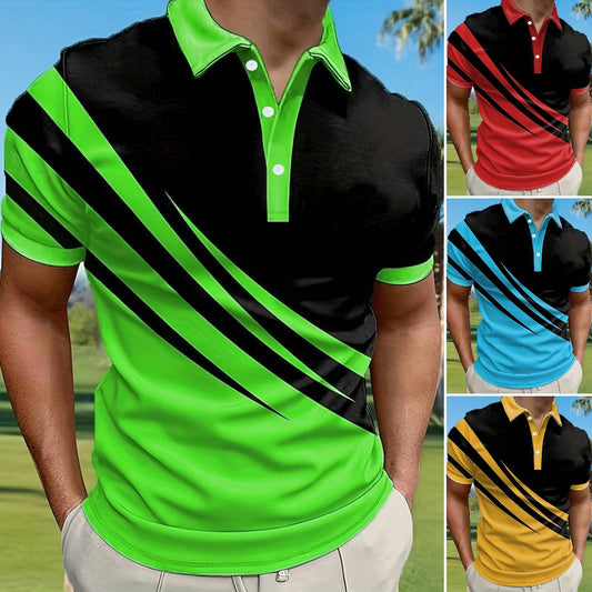 🔥👔 Nueva camiseta polo de hombre de verano con estampado a rayas en 3D