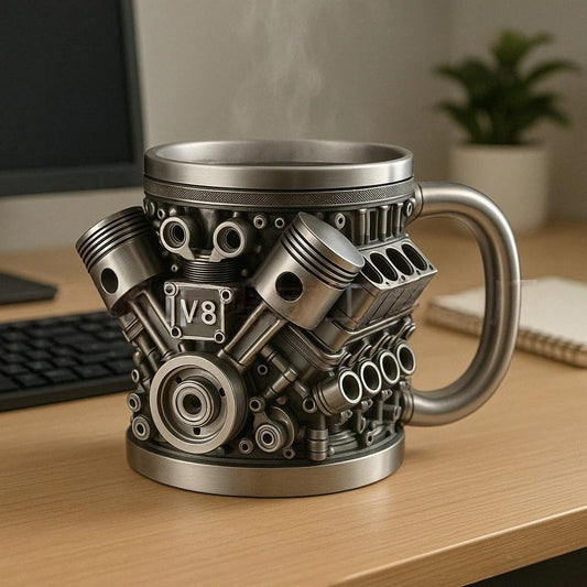 🎁☕【Cumpărați  unul și primiți unul gratuit】Ceașcă de cafea din oțel inoxidabil Creative Engine V6V8-4056017