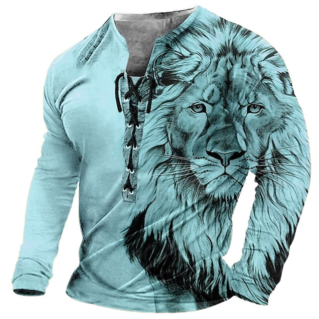 🦁🦁Męski, swobodny T-shirt z długim rękawem i nadrukiem 3D【Darmowa wysyłka, płatność przy odbiorze】