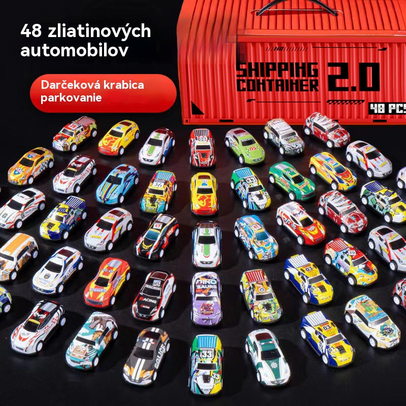 🎅Vánoční výprodej - 50% sleva🎁 48 mini autíček s natahovací zádí a vestavěnou garáží-4158166