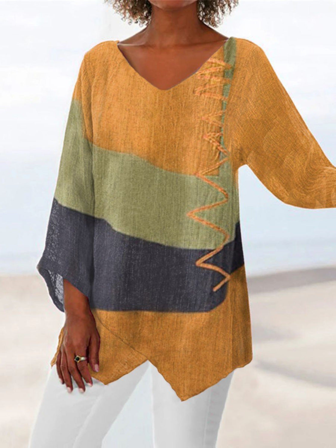 🍁[Cumpărați 1 obțineți 1]【Reducere de toamnă 🍂】【S~4XL】Bluză lejeră din in pentru femei, cu decolteu în V și mâneci lungi – Nouă colecție 2025 ✨-4052850