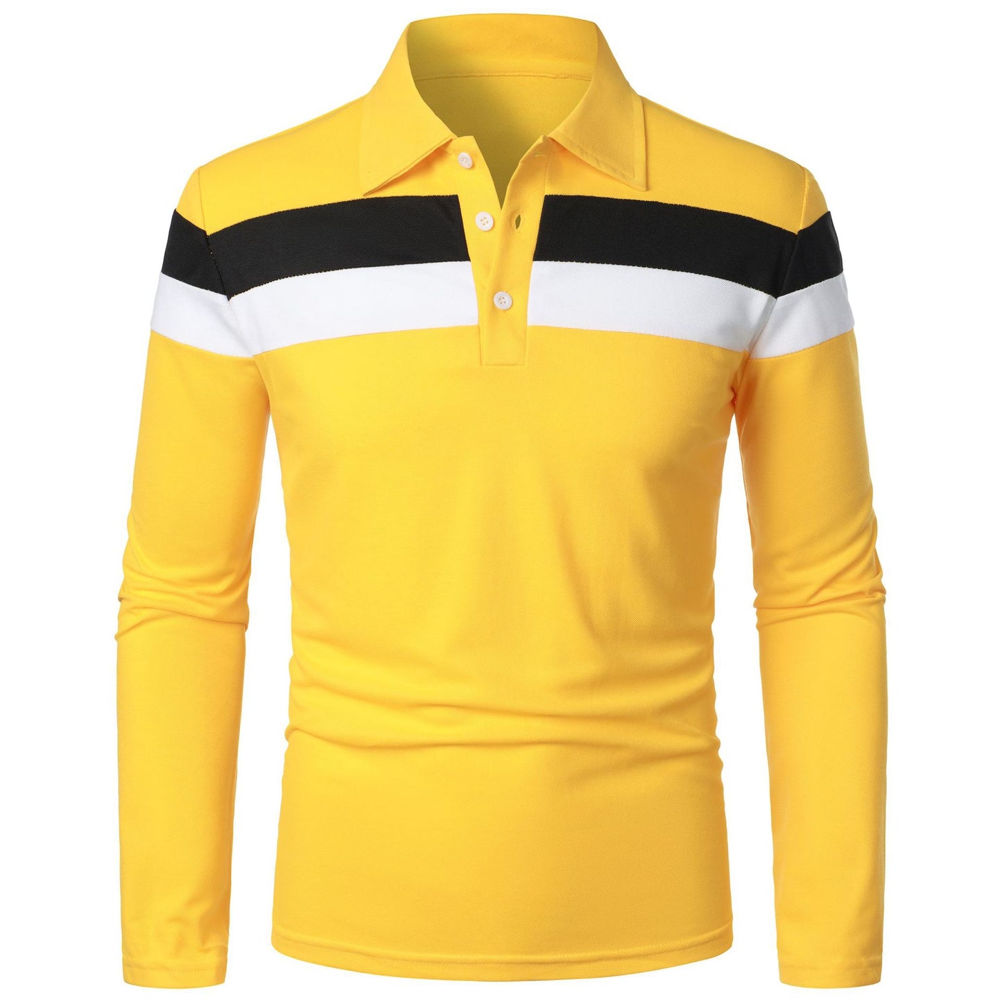 👔👕【50% zniżki 🔥】【S–5XL】Letnia męska koszulka polo z długim rękawem i kontrastowymi paskami na klatce piersiowej-4251171