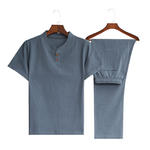 【Top + Pantaloni】 Costum de agrement pentru bărbați, lejer și respirabil, din bumbac și in de înaltă calitate-3967330