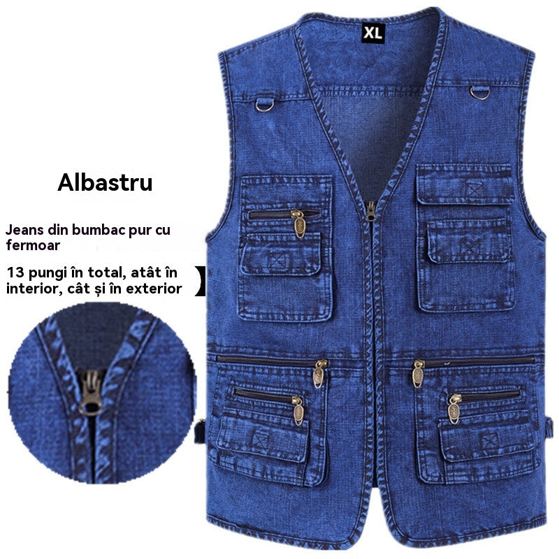 🔥【XL-7XL】2025 Vestă din denim cu multe buzunare pentru bărbați-4076325