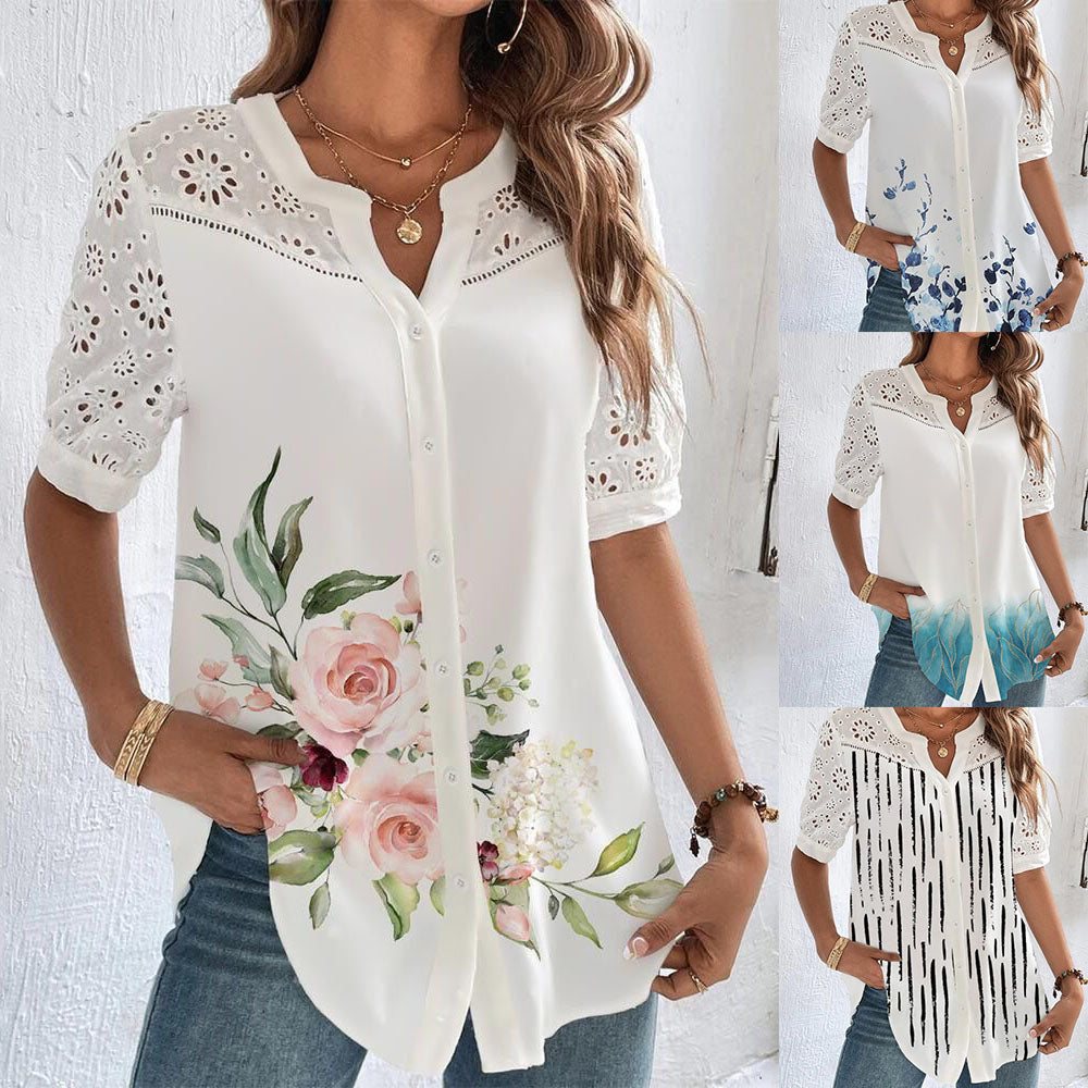 🎁【Cumpărați 1 obțineți 1 gratuit】【S-5XL】Tricou cu mânecă scurtă imprimat și decupaj-4050167